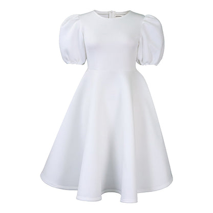 Damen Skaterkleid mit voluminösen Ärmeln und schwingendem Rock Stalluxe Weiß