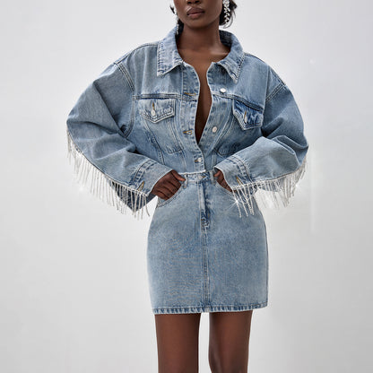 Damen Denim-Hemdjacke mit auffälligem Fransen-Design Stalluxe