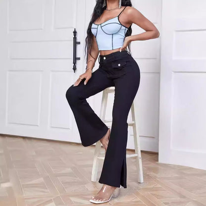 Damen Flared Jeans mit seitlichen Schlitzen und praktischen Taschen Stalluxe