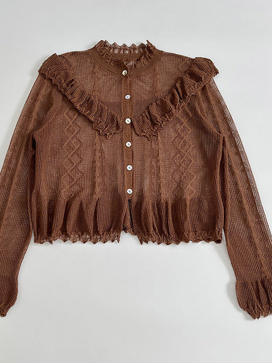 Damen feine Strickjacke mit Rüschendetails und Knopfleiste Stalluxe