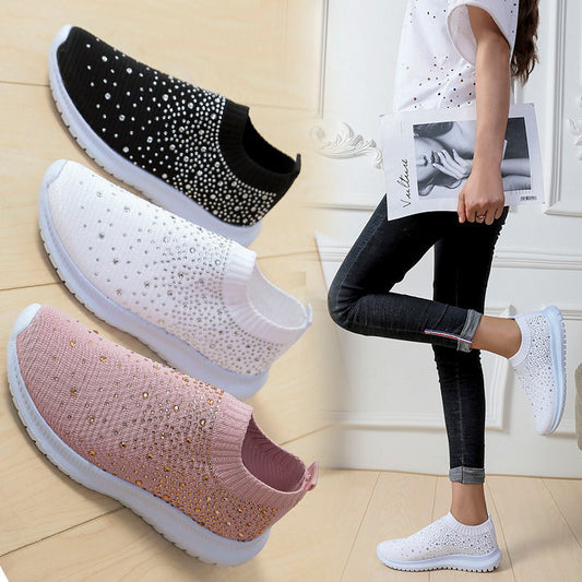 Damen modische Sneaker mit Strass-Applikationen und flexiblem Strick-Obermaterial Stalluxe