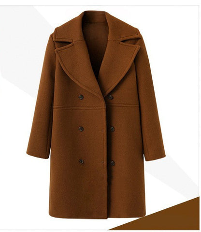 Damen Eleganter Doppelreiher-Wollmantel mit weitem Kragen und praktischen Taschen Stalluxe