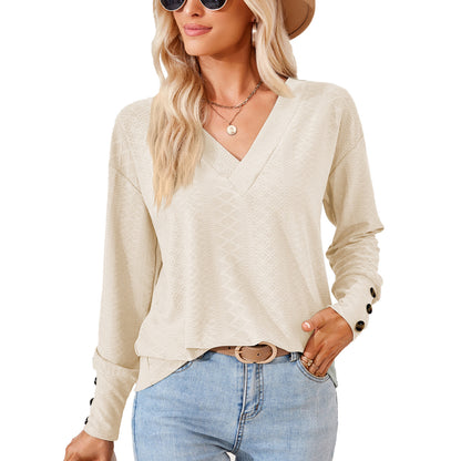 Damen Langarmbluse mit raffiniertem V-Ausschnitt und strukturiertem Design Stalluxe