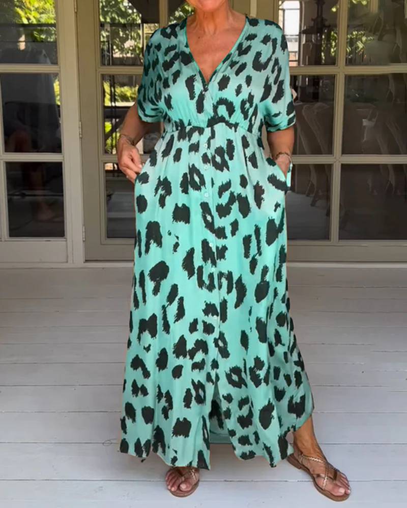 Damen Maxikleid mit zeitgemäßem Leopardenmuster und seitlichen Eingrifftaschen Stalluxe