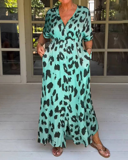 Damen Maxikleid mit zeitgemäßem Leopardenmuster und seitlichen Eingrifftaschen Stalluxe