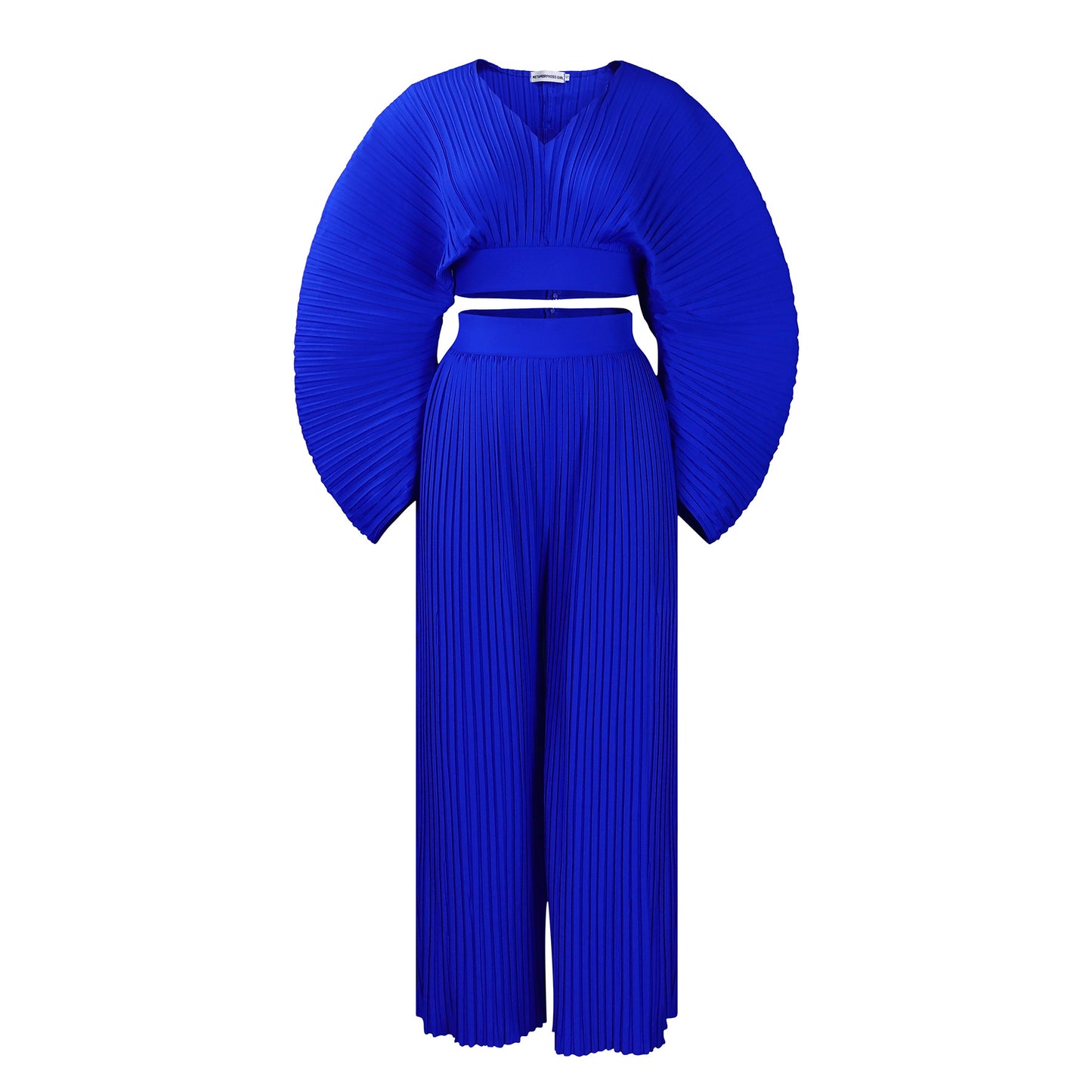 Damen Plissierter Jumpsuit mit voluminösen Ärmeln und taillierter Passform Stalluxe Königsblau