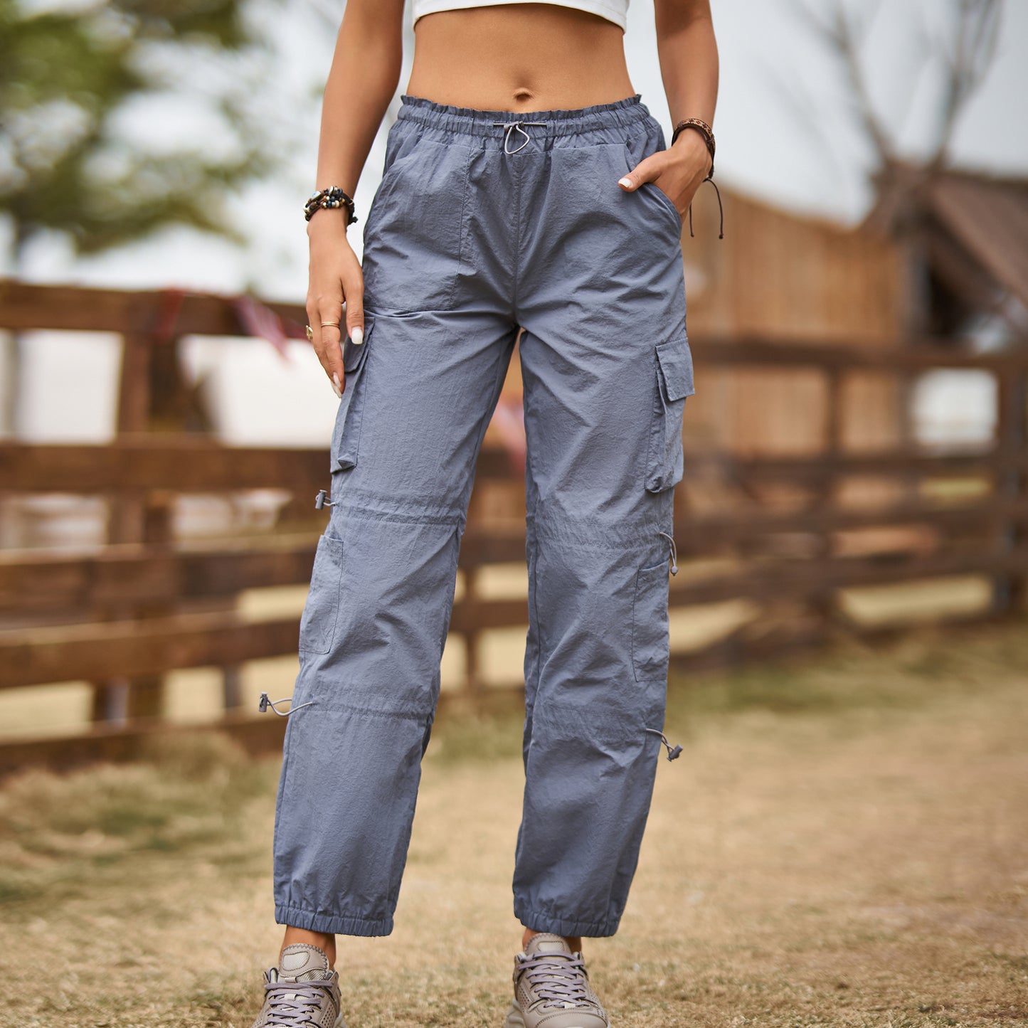 Damen Cargo Jogger-Hosen mit Kordelzug und Taschen-Detail Stalluxe