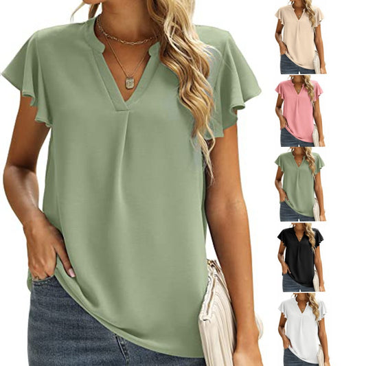 Damen Bluse mit Rüschendetails und V-Ausschnitt Stalluxe