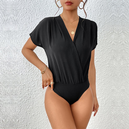 Damen Body mit eleganter Wickeloptik und kurzen Ärmeln Stalluxe