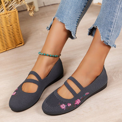 Damen Komfortable Ballerinas mit floralem Stickerei Stalluxe