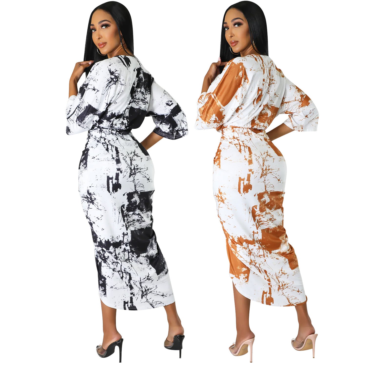 Damen Maxikleid im eleganten Wickelstil mit auffälligem Marmorprint Stalluxe