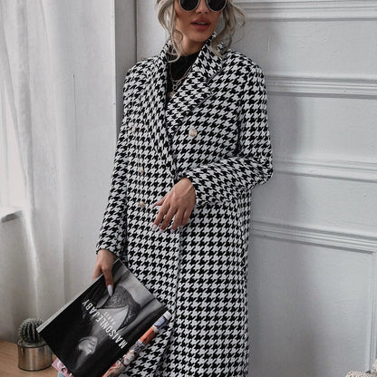 Damen Oversized Hahnentritt-Mantel mit klassischen Details Stalluxe