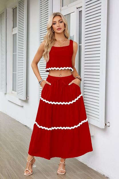 Damen Zweiteiliges Set mit Crop Top und Maxirock im Rüschenstil Stalluxe