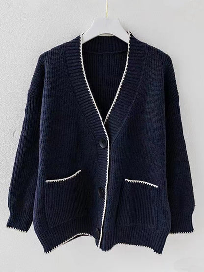 Damen Grobstrickcardigan mit tiefem V-Ausschnitt und praktischen Taschen Stalluxe
