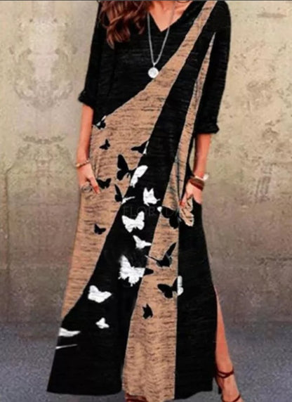 Damen Maxikleid mit kunstvollem Schmetterlingsdesign und praktischen Taschen Stalluxe