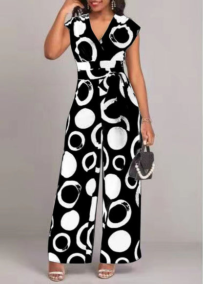 Damen Modischer Wide-Leg Jumpsuit mit Bindegürtel und grafischem Muster Stalluxe