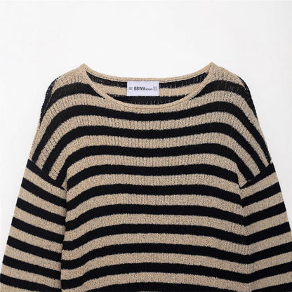 Damen lässiger Strickpullover mit breiten Streifen und weichem Material Stalluxe