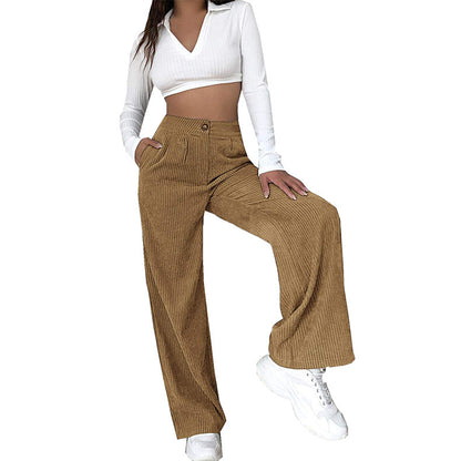 Damen Weite Cordhose mit hohem Bund und seitlichen Taschen Stalluxe