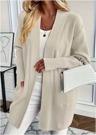 Damen lässiger Strickcardigan mit offenem Front und praktischen Taschen Stalluxe