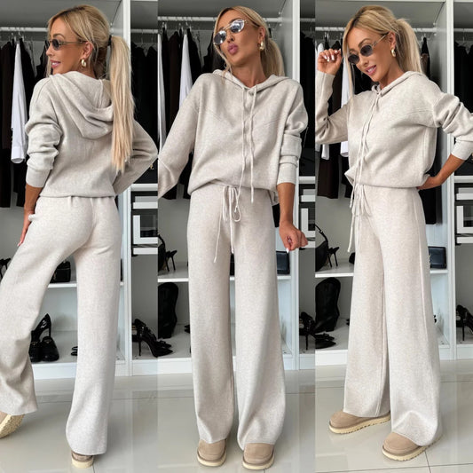 Damen lässiger Kapuzenpullover und weite Hose Set Stalluxe
