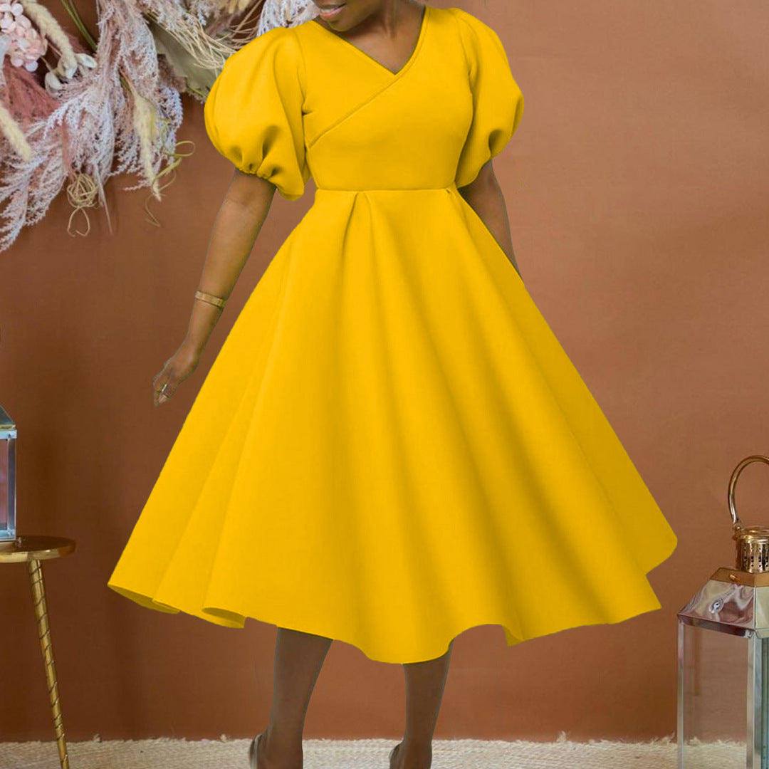 Damen Maxikleid mit voluminösen Puffärmeln und eleganter A-Linien-Silhouette Stalluxe