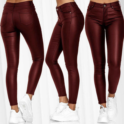 Damen Hochgezogene Skinny Jeans im Lederlook mit Taschen Stalluxe