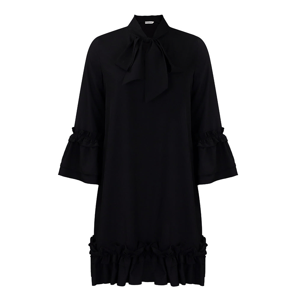 Damen Festliches Kleid mit Rüschendetails und Schleifenkragen Stalluxe