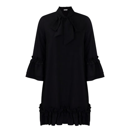 Damen Festliches Kleid mit Rüschendetails und Schleifenkragen Stalluxe