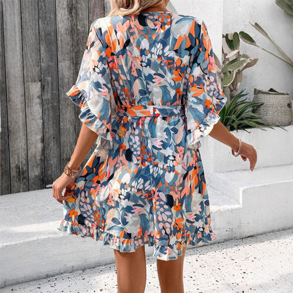 Damen Wickelkleid mit floralen Motiven und luftigen Ärmeln Stalluxe