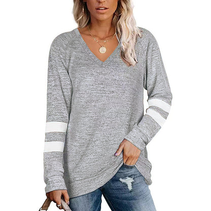 Damen Sportliches Langarmshirt mit V-Ausschnitt und Streifen-Details Stalluxe