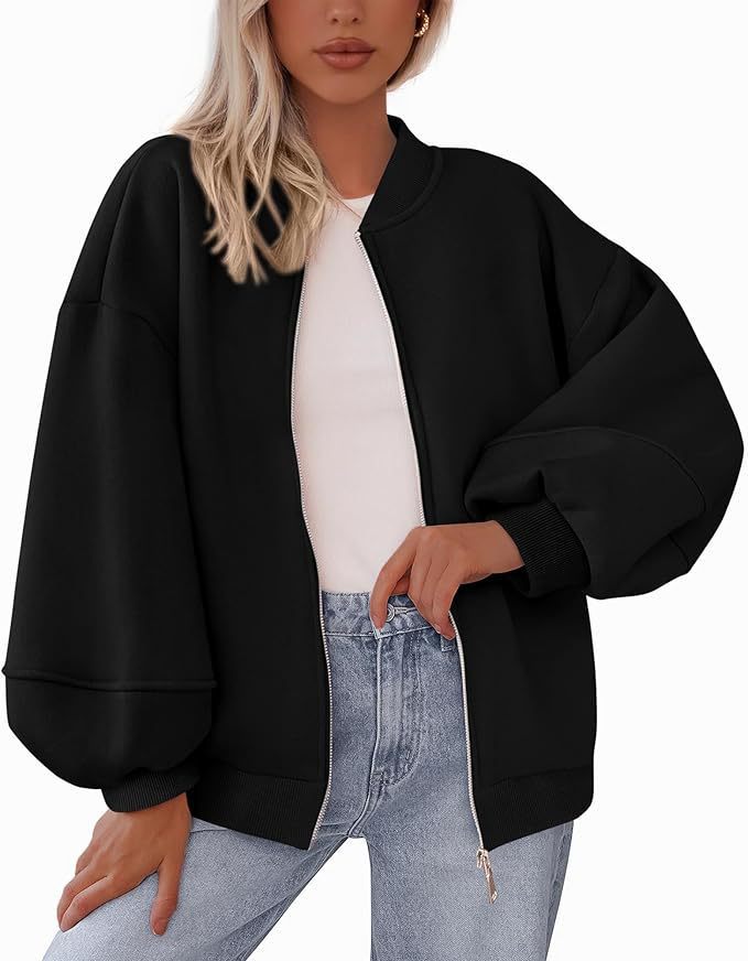 Damen Oversized Bomberjacke mit Reißverschluss und elastischen Bündchen Stalluxe Schwarz