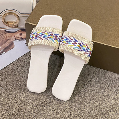 Damen modische Riemensandalen mit bunten Zierstreifen Stalluxe