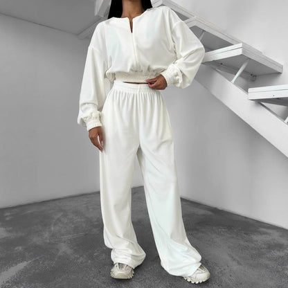 Damen cropped Fleece-Jogginganzug mit hohem Bund und elastischen Bündchen Stalluxe