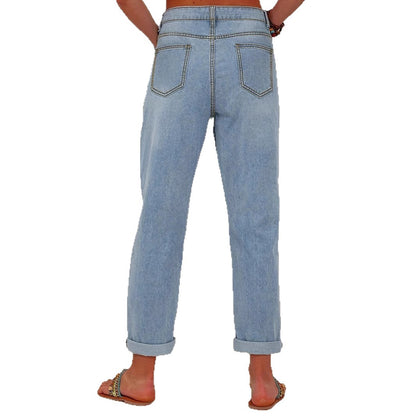 Damen Bunt bedruckte Jeans mit floralen Motiven und modischen Destroyed-Effekten Stalluxe