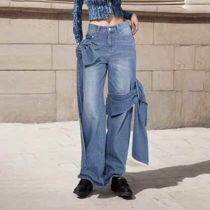 Damen Weite Denim-Hose mit stylischem Bindegürtel Stalluxe