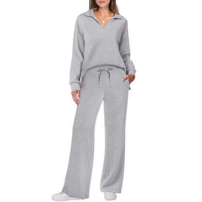 Damen Bequemer Freizeitanzug mit elegantem V-Ausschnitt und lockerem Schnitt Stalluxe