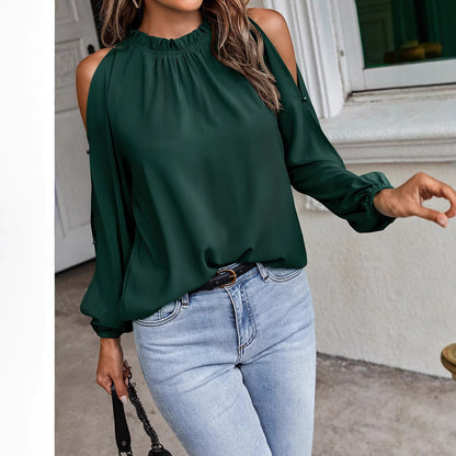 Damen trendige Bluse mit schulterfreier Gestaltung und Puffärmeln Stalluxe