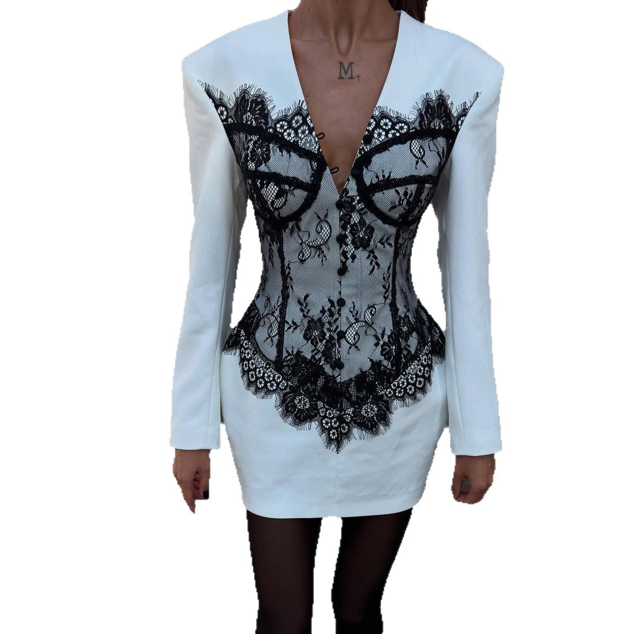 Damen Elegantes Blazer-Kleid mit Spitzen-Detail und tailliertem Schnitt Stalluxe