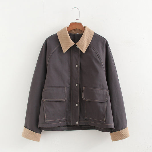 Damen lässige Übergangsjacke mit stylishem Cordkragen und praktischen Taschen Stalluxe