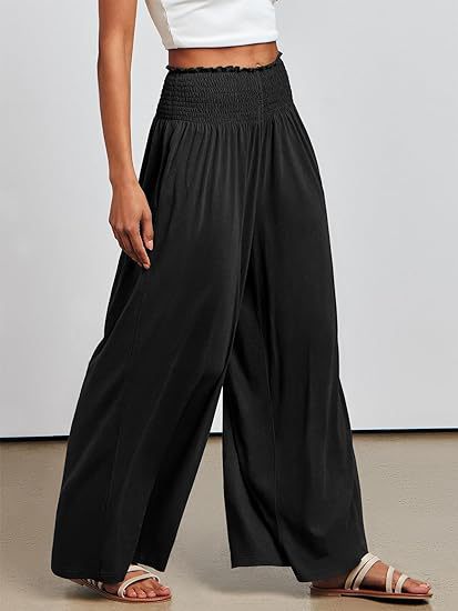 Damen weite Sommerhose mit elastischem Bund und seitlichen Taschen Stalluxe