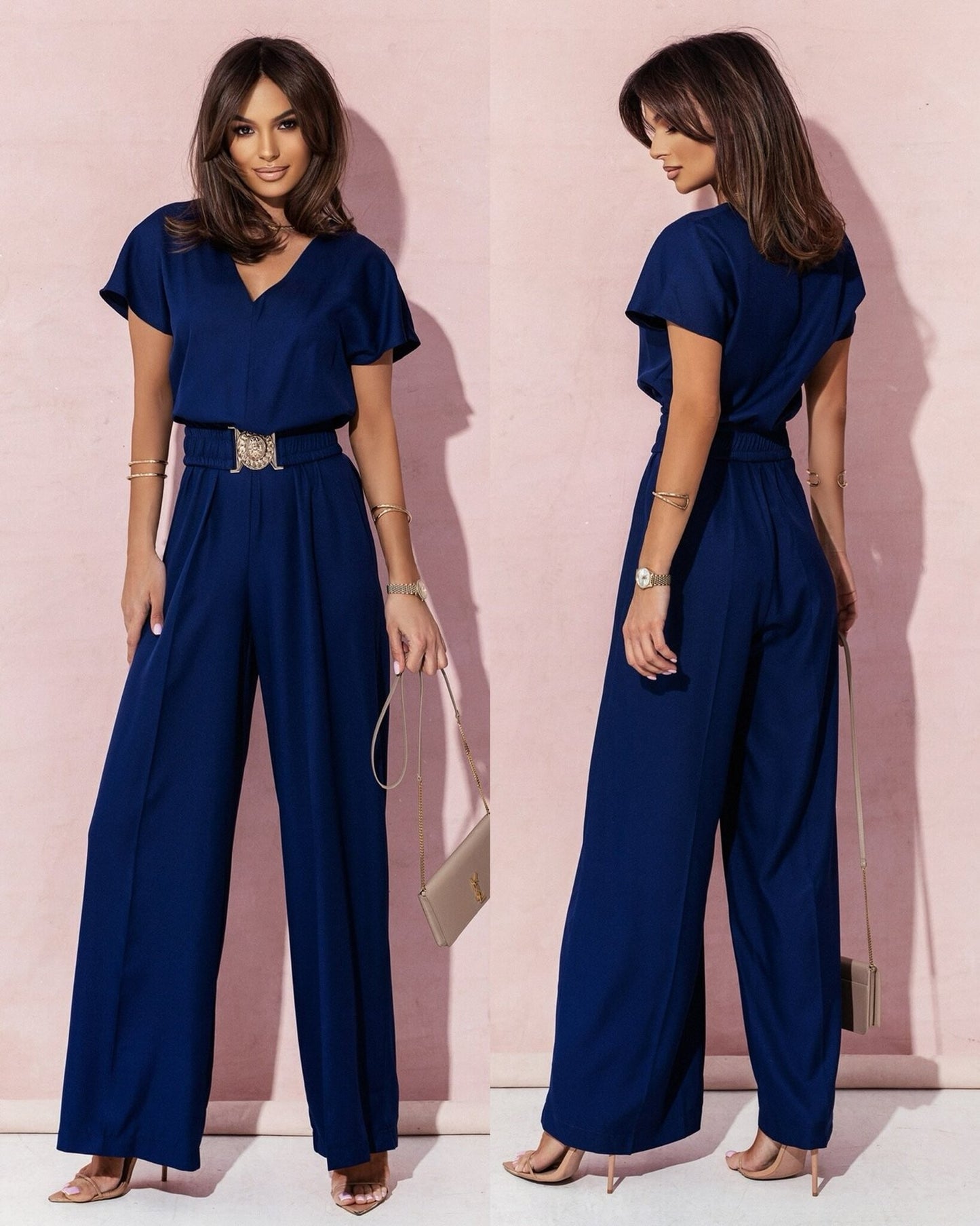 Damen Modischer Overall mit weitem Bein und Taillengürtel Stalluxe