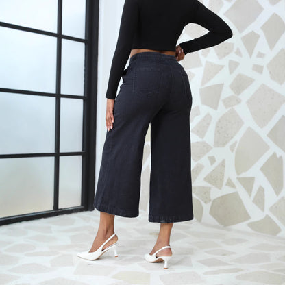 Damen weite Denim-Hose mit elastischem Bund und Kordelzug Stalluxe