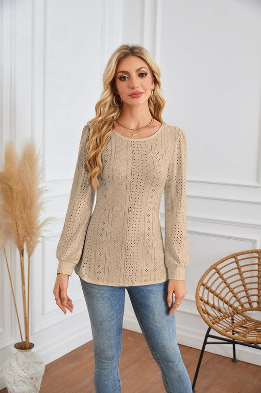 Damen Bluse mit luftigen Lochmustern und eleganten Puffärmeln Stalluxe