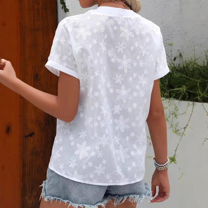 Damen Bluse mit elegantem Blumenstick und moderner Knopfdetail Stalluxe