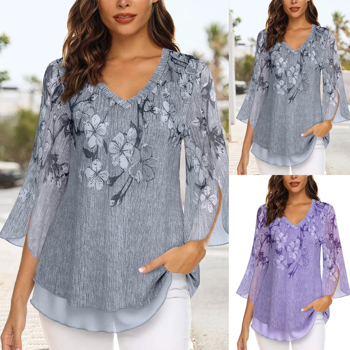 Damen Blumengemusterte Viskosebluse mit weiten Ärmeln Stalluxe