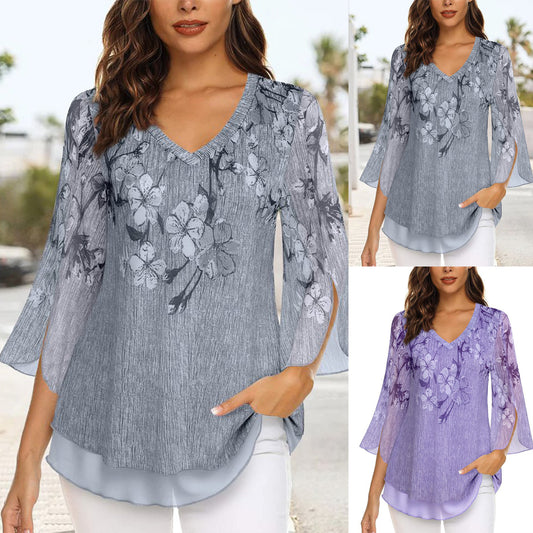 Damen Blumengemusterte Viskosebluse mit weiten Ärmeln Stalluxe