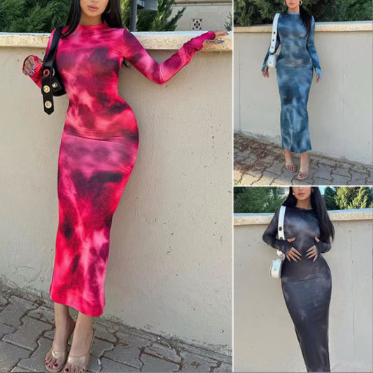 Damen Figurnahes Maxikleid mit kreativem Farbverlauf Stalluxe
