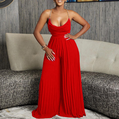 Damen Plissee Jumpsuit mit eleganten Spaghetti-Trägern Stalluxe