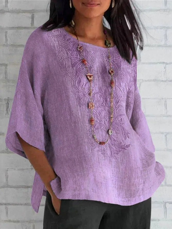 Damen bestickte Leinenbluse Stalluxe