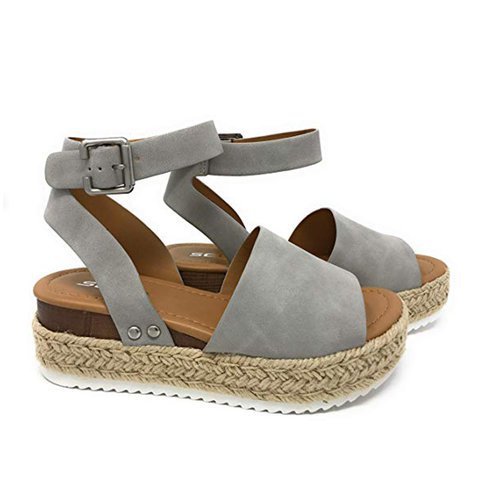 Damen Plateau-Sandalen mit verstellbarem Knöchelriemen und Jute-Details Stalluxe